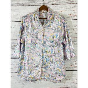 Vintage Loubella Blouse Womens Sz 14 Button Front Shoulder Pads Roll Tab Sleeve